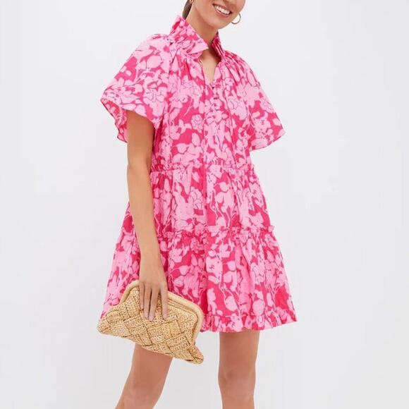 Hyacinth House Pink Textured Floral Thea Mini Dress Size XS - Picture 2 of 7